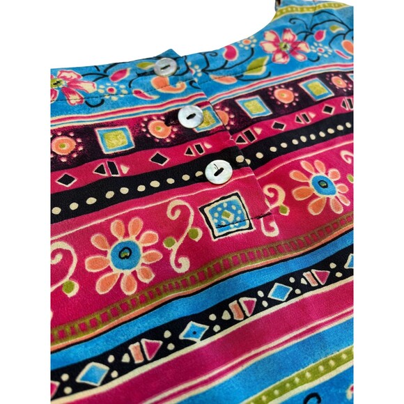 Vintage 90s Alfred Dunner Silk Top‎ Short Sleeve Aztec Floral Flowy Red Blue 10 - Picture 5 of 16